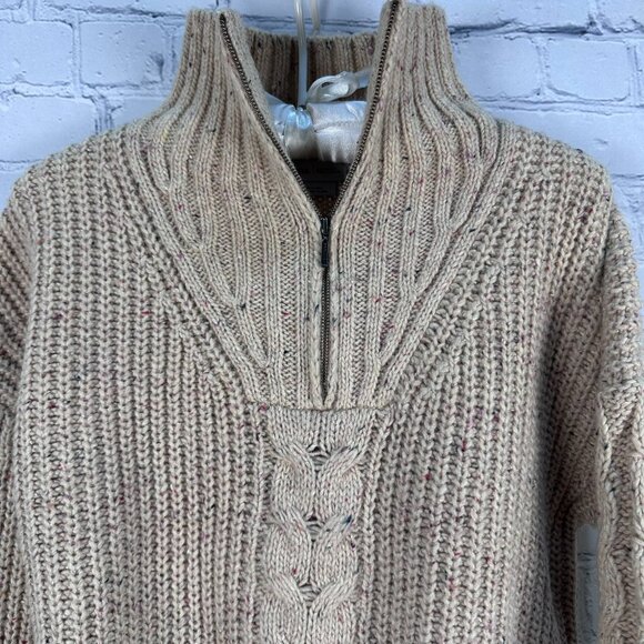 prAna Women's Laurel Creek 1/4 Zip Cable Knit Cozy Sweater, Size Small, Oatmeal - Picture 5 of 14